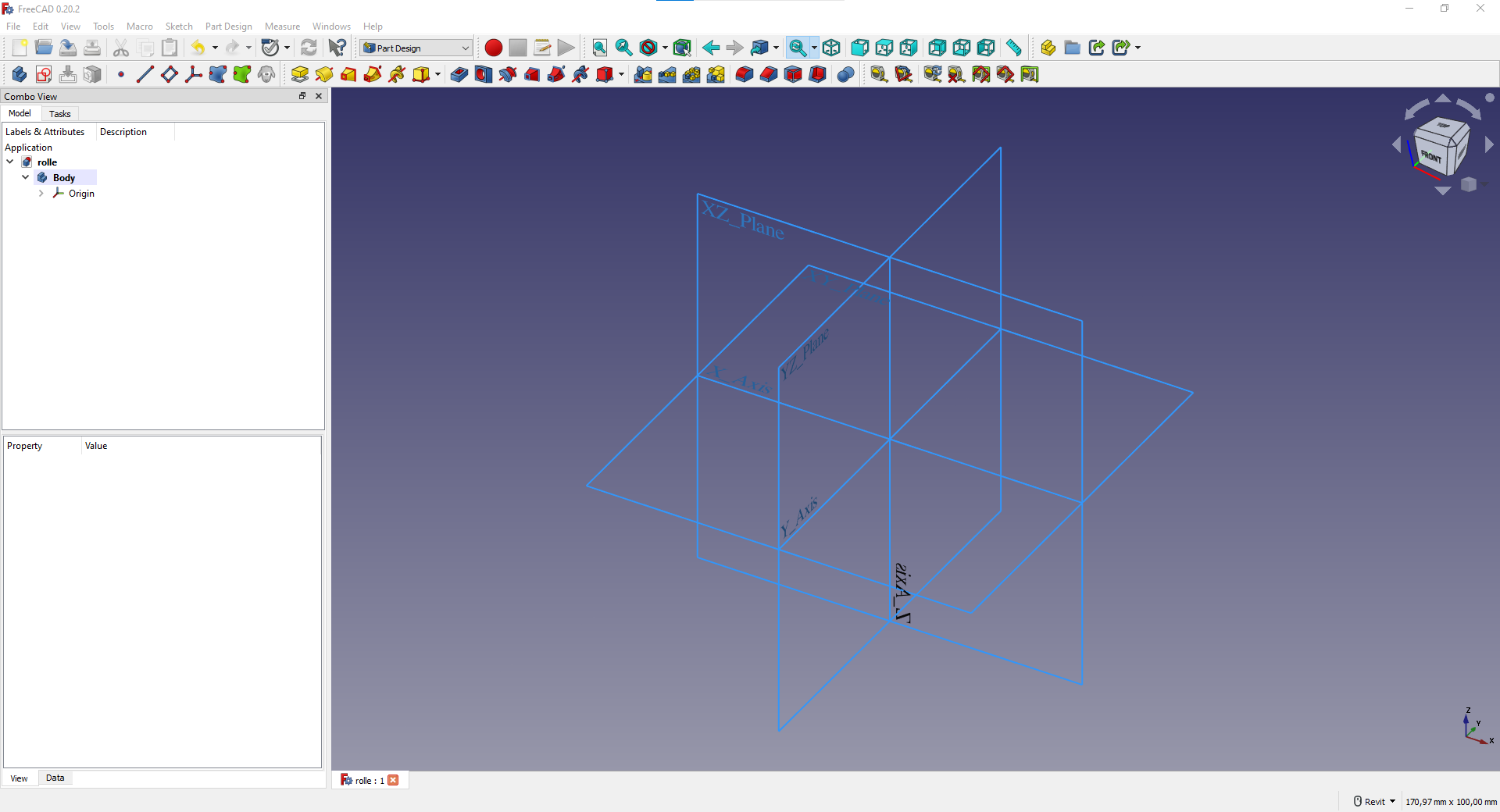 Abbildung 4: Vorbereitung des FreeCAD Dokumentes für den 3D Entwurf in Part Design.