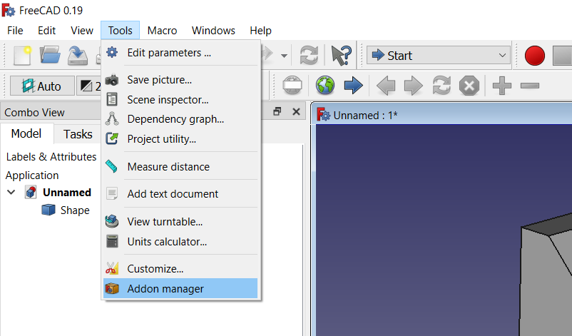FreeCAD Menu Addon Manager
