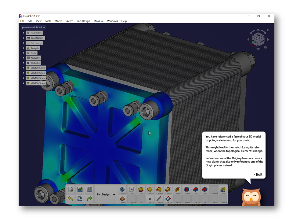 freecad beginner assistant bolt in der freecad gui 2.0 vision