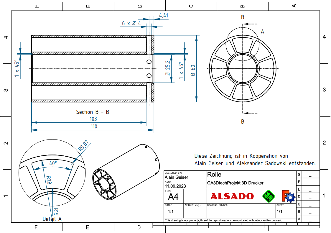 Abbildung 3: Technische Zeichnung der Rolle.